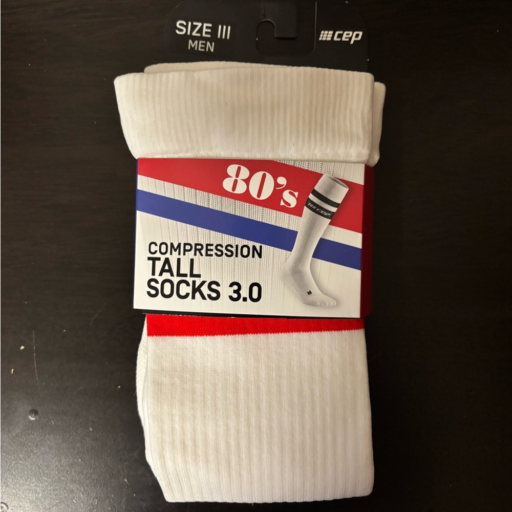 80’s Compression Tall Socks 3.0 White/Red/Blue (prescription)